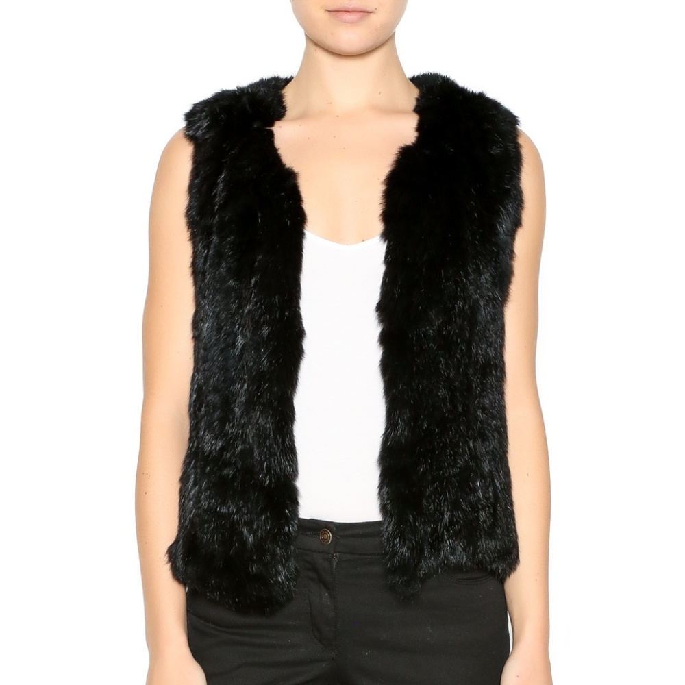 525 America Black Rabbit Fur Vest Size XS (Fits S)